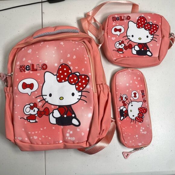 NWT Hello Kitty Pink Kids 3 Piece Backpack Set - Picture 3 of 10